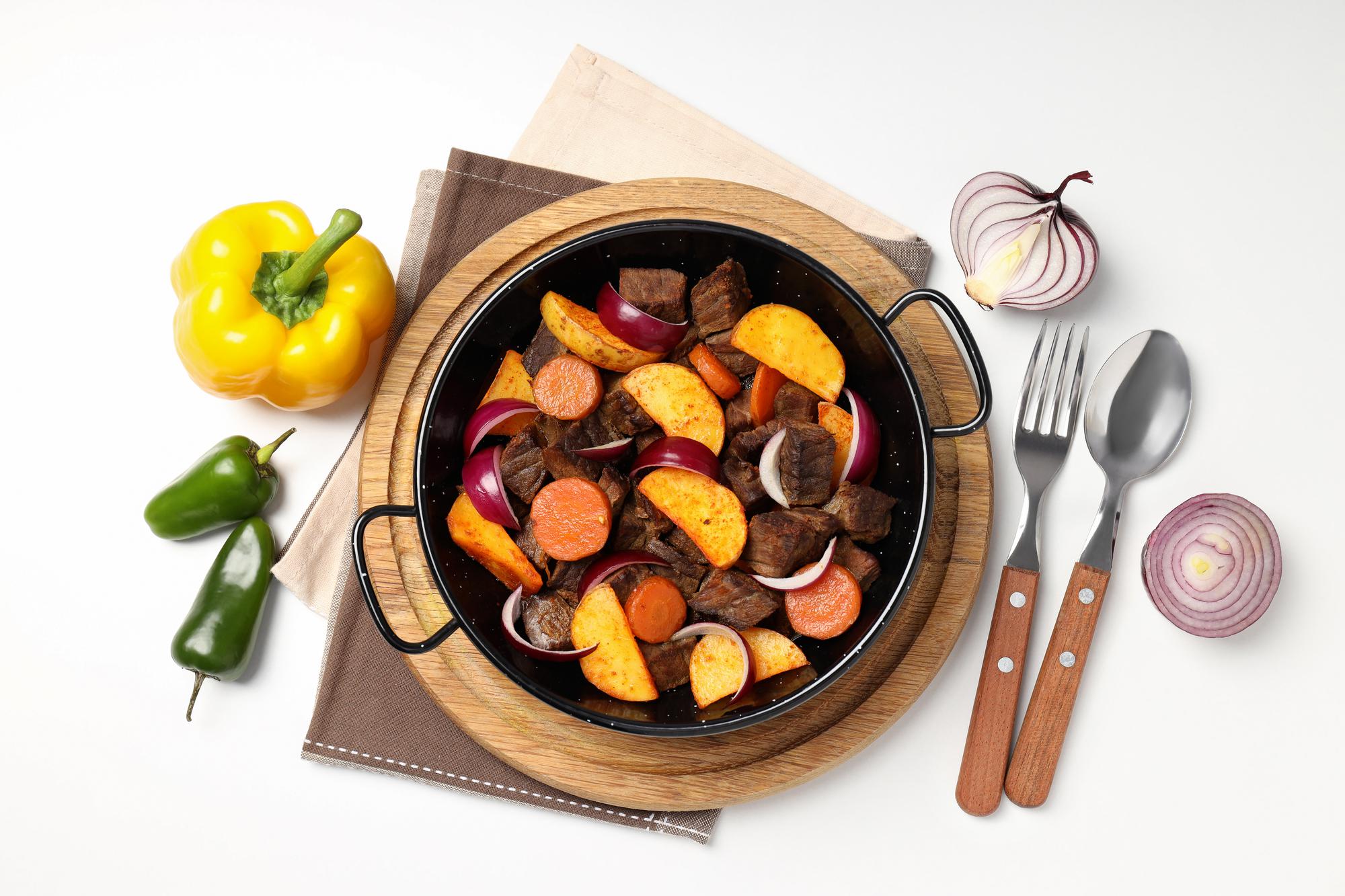 Close-up of roasted vegetables in ceramic dish
